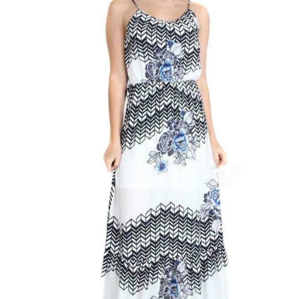 Geometric Floral Multi Print Spring Maxi‎ Dress - Picture 2 of 2